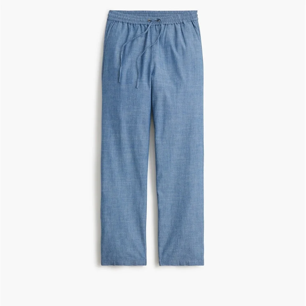 J Crew Womens Chambray Wide-Leg Drawstring Pant Med Echo Blue Wash Size 4